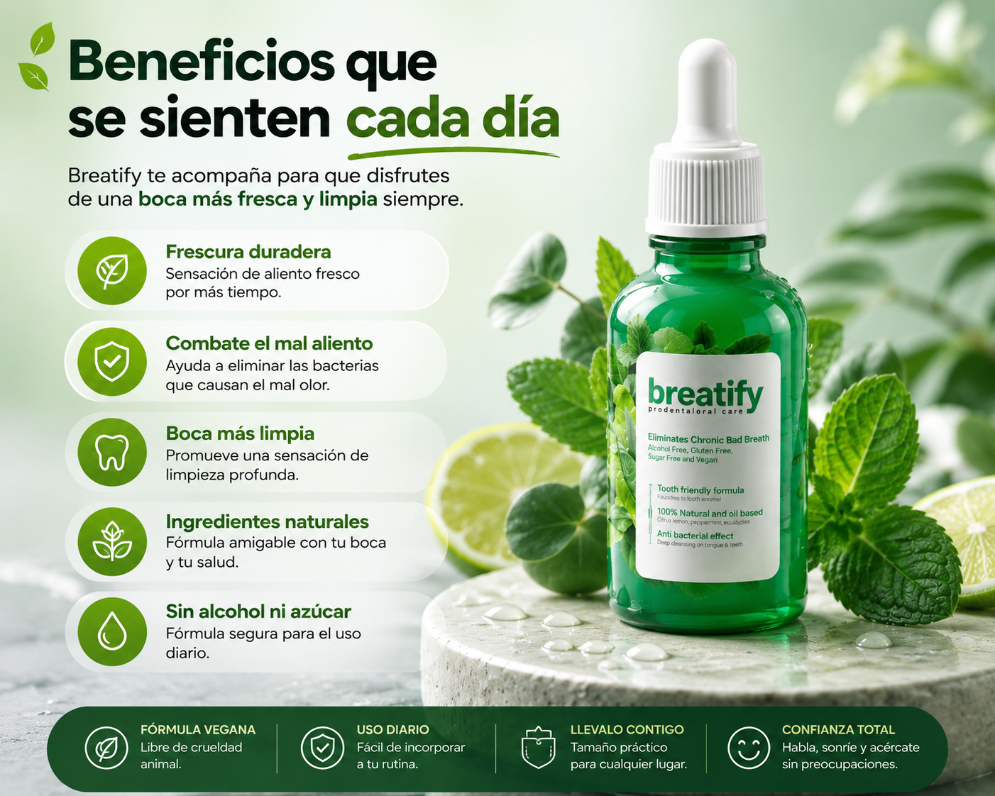 🍃 BREATIFY Elimina el mal aliento desde la raíz y recupera tu confianza.
