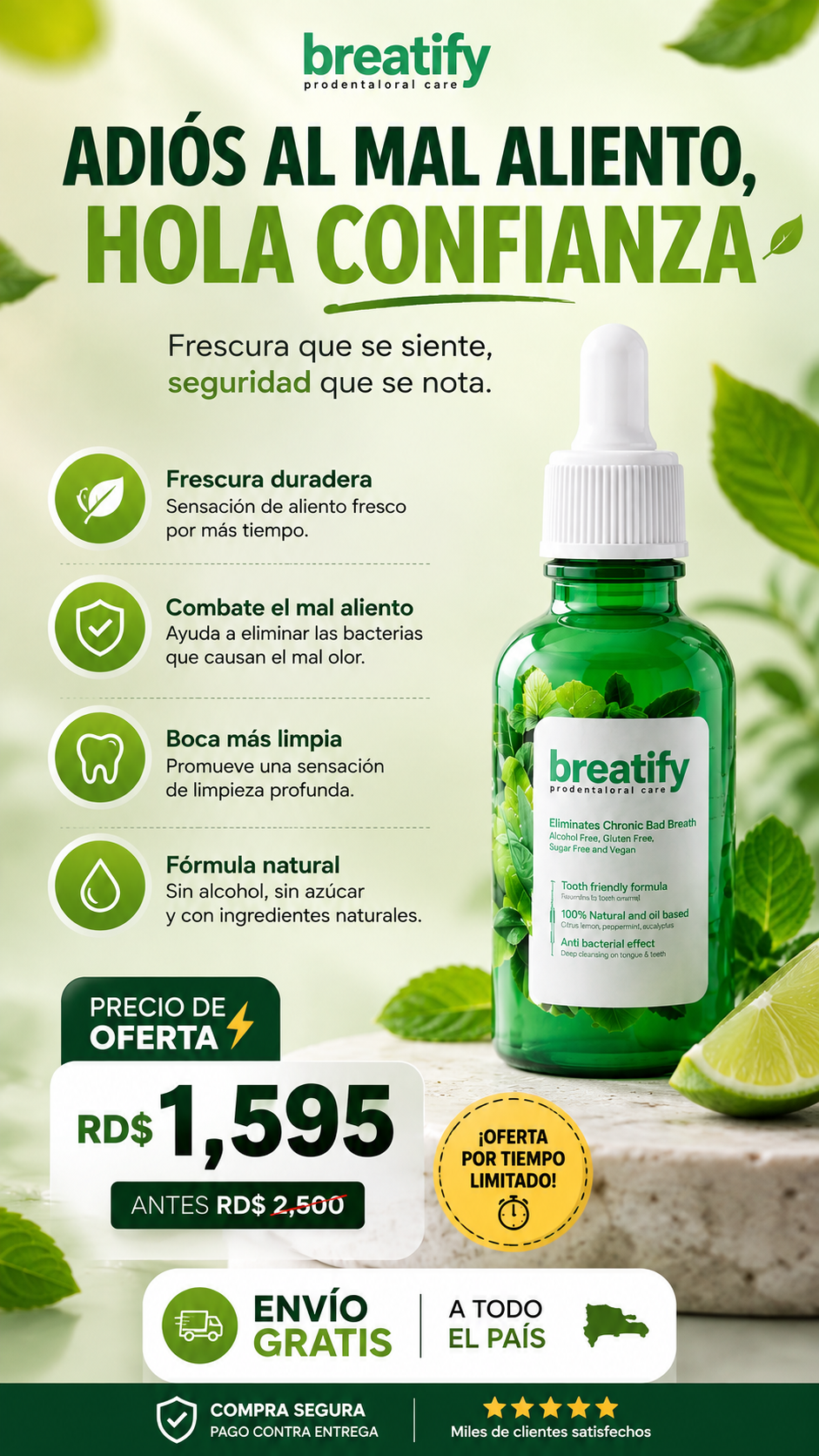 🍃 BREATIFY Elimina el mal aliento desde la raíz y recupera tu confianza.