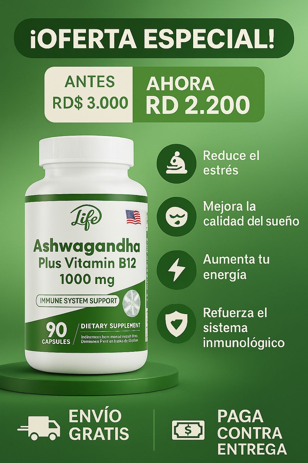ASHAWAGANDA + B12 X 90 CAPSULAS 🌱 (PARA 3 MESES)